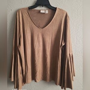 Chicos Womens Faux Suede Top Brown Flare Bell Sleeve Boho Hippie Western 2